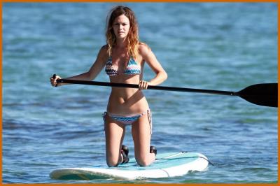 Rachel Bilson In Bikini Paddle Surfing in Hawaii